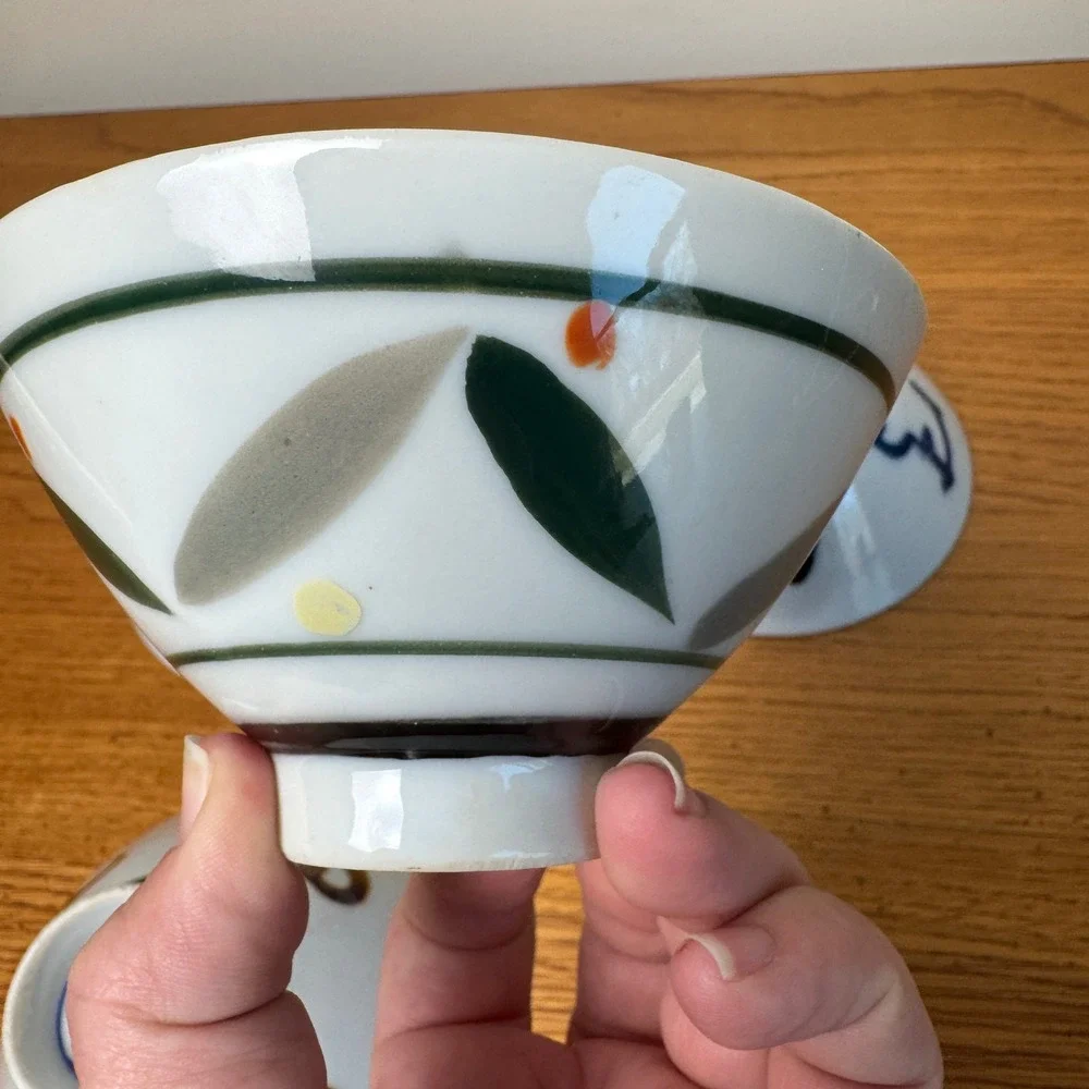 Japanese Style Ceramic Rice Bowl Set with Various abstract Bamboo Design Accents